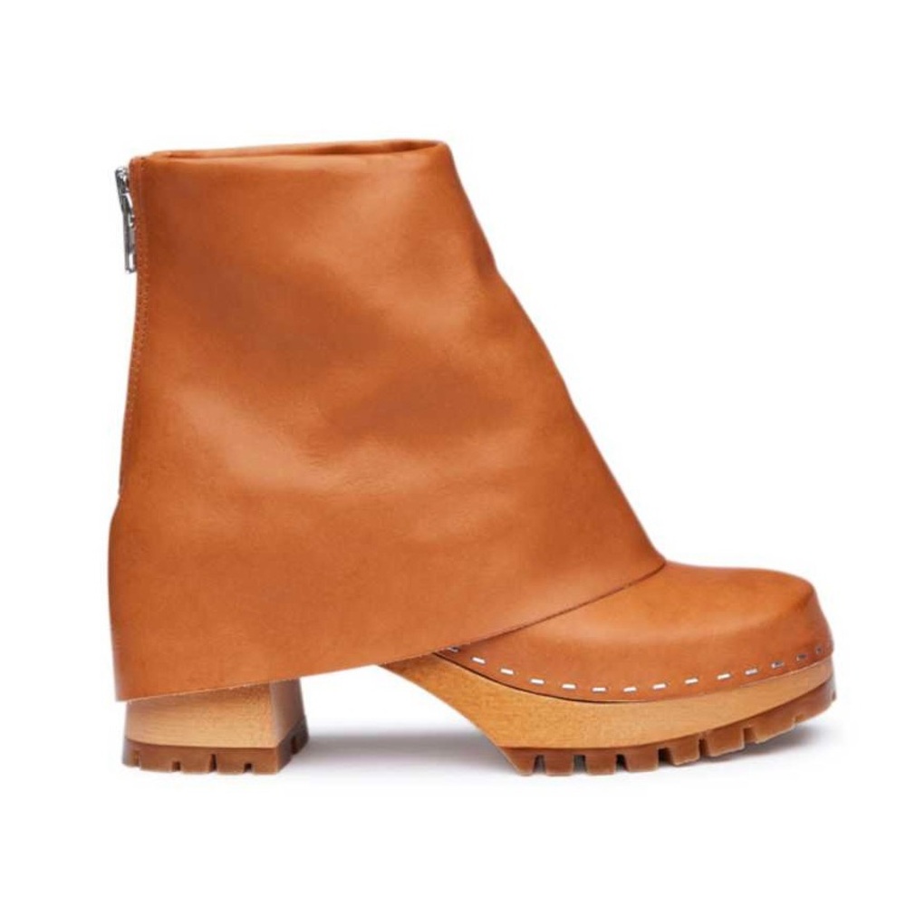 Swedish Hasbeens Tan Leather Platform Heeled Boots